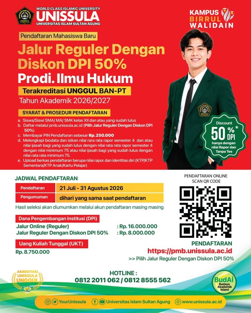 Regular Admissions for New Students — 50% Discount on the Development Fee for the Law Programme