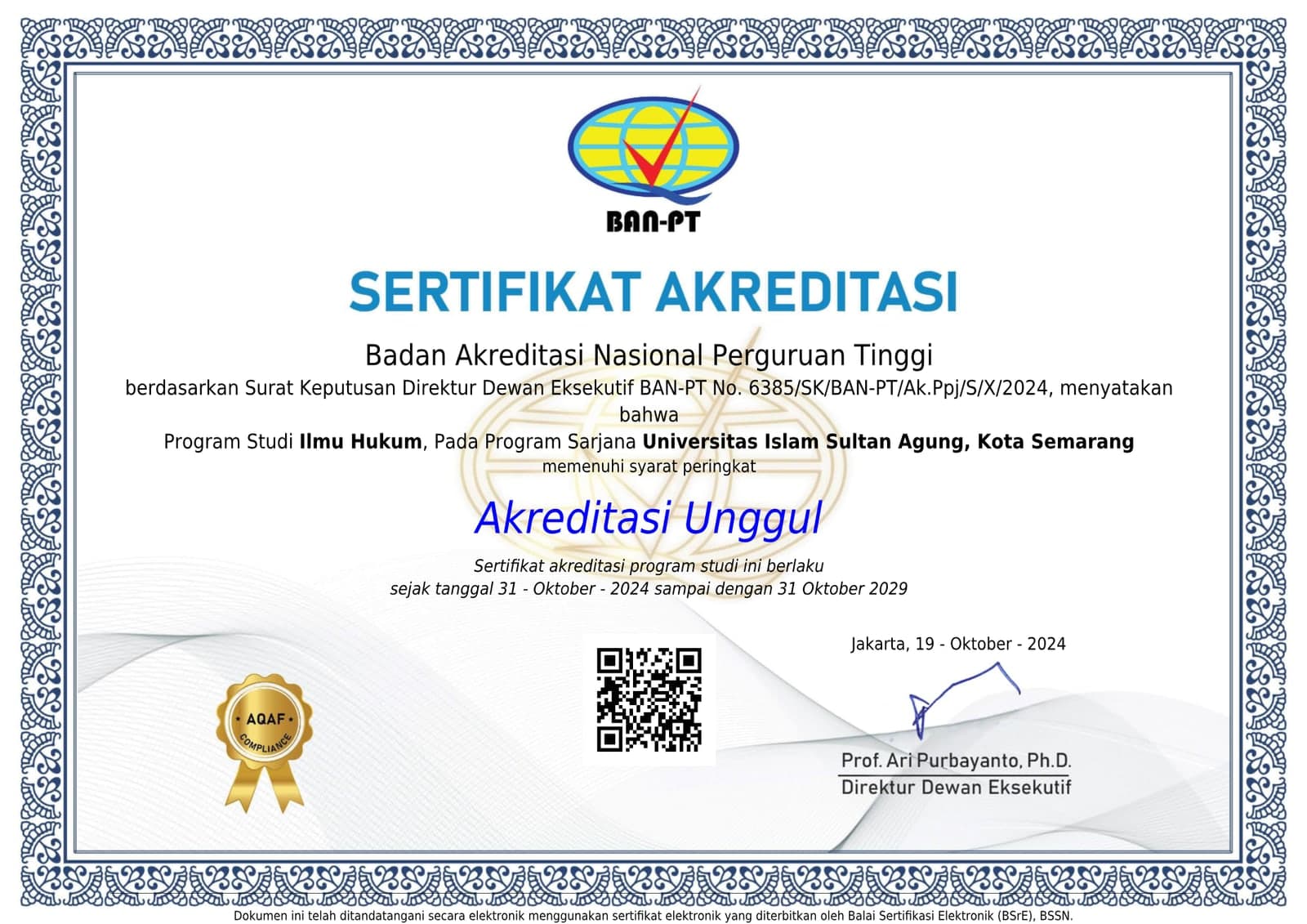 Certificate — Bachelor of Laws (S1)